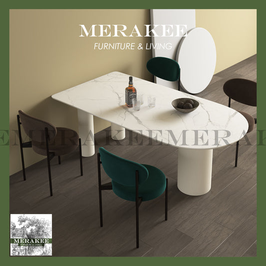 MERAKEE Customized Marble Like Sintered Stone Dining Table Special-Shaped Dining Room Furniture F019