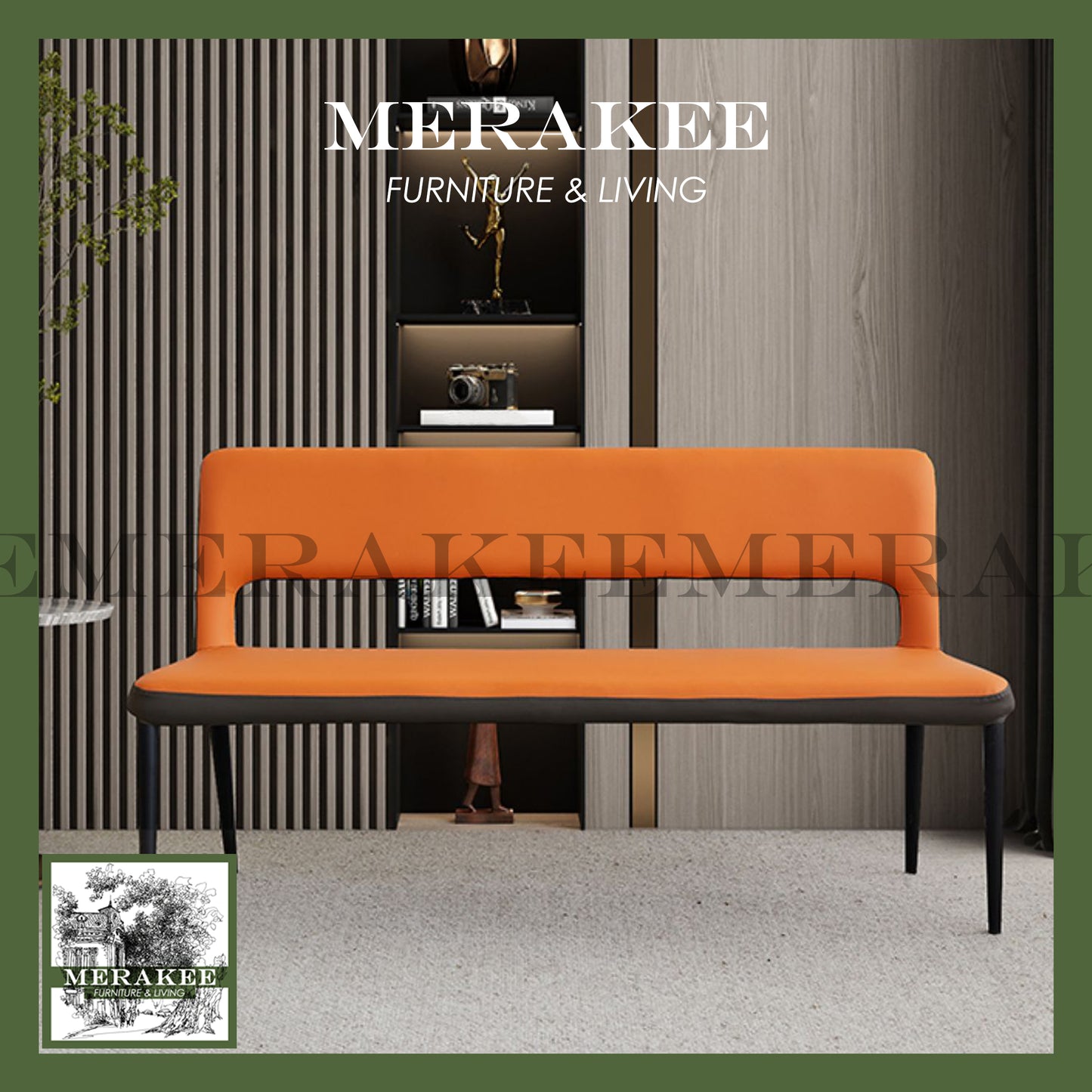 MERAKEE Dining Bench with Backrest Pu Leather Dining Room Furniture B22