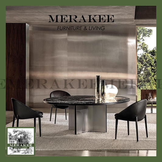 MERAKEE Sintered Stone Dining Table With Lazy Susan Customization Color Tabletop Stainless Steel PV50