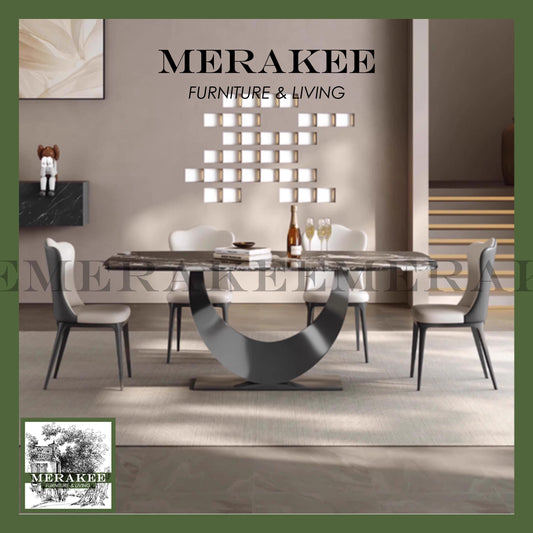 MERAKEE Sintered Stone Dining Table Customization Color Grey Stainless Steel Leg Dining Room Furniture PV26