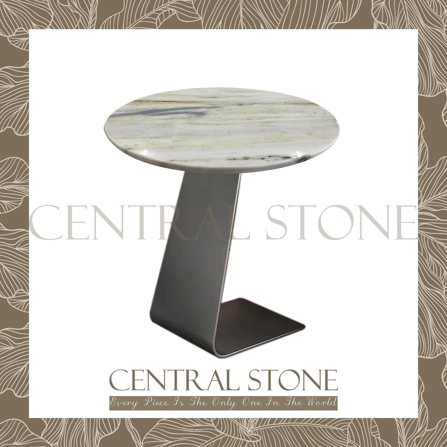 CENTRAL STONE Brazilian Natural Marble Coffee Side Table Dia45cm -Blue Crystal