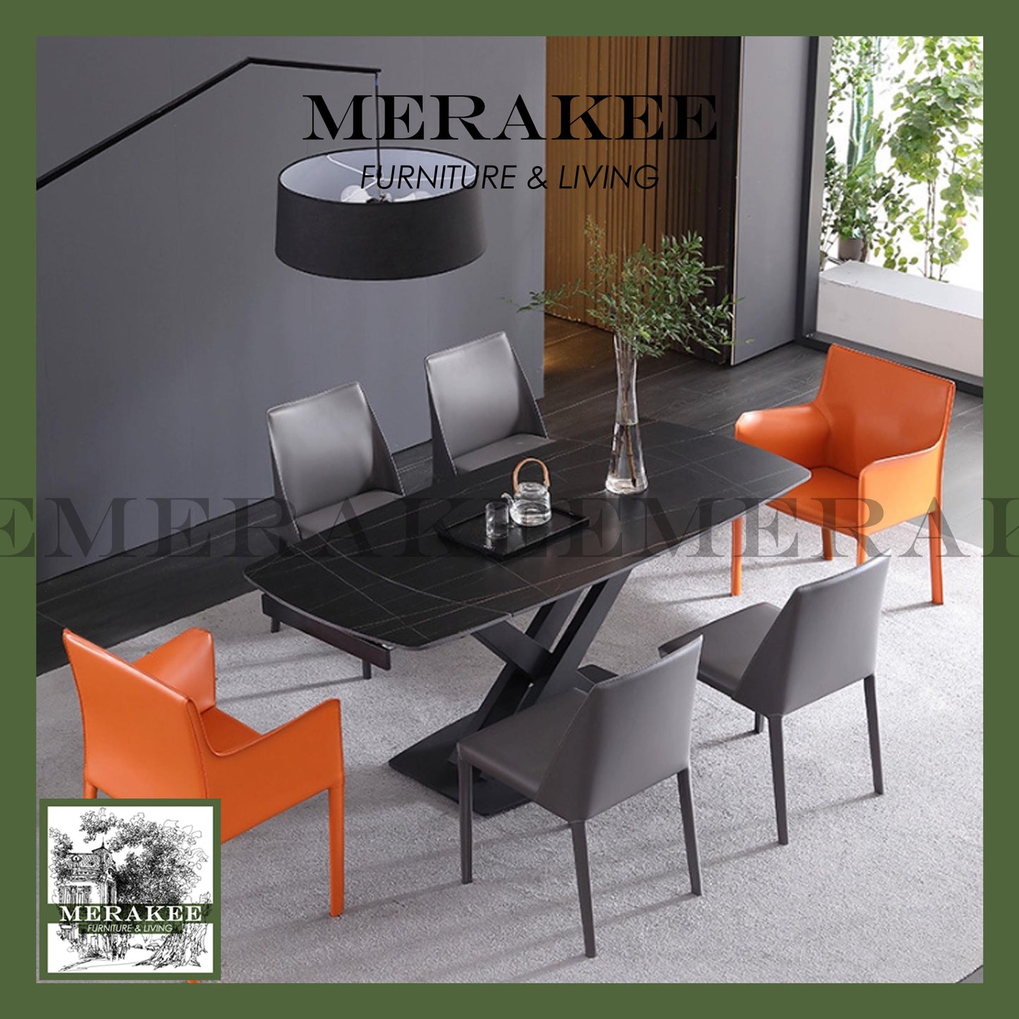 MERAKEE Turning Extendable Customized Marble Like Sintered Stone Dining With Cross Leg Table Dining Room Furniture F218