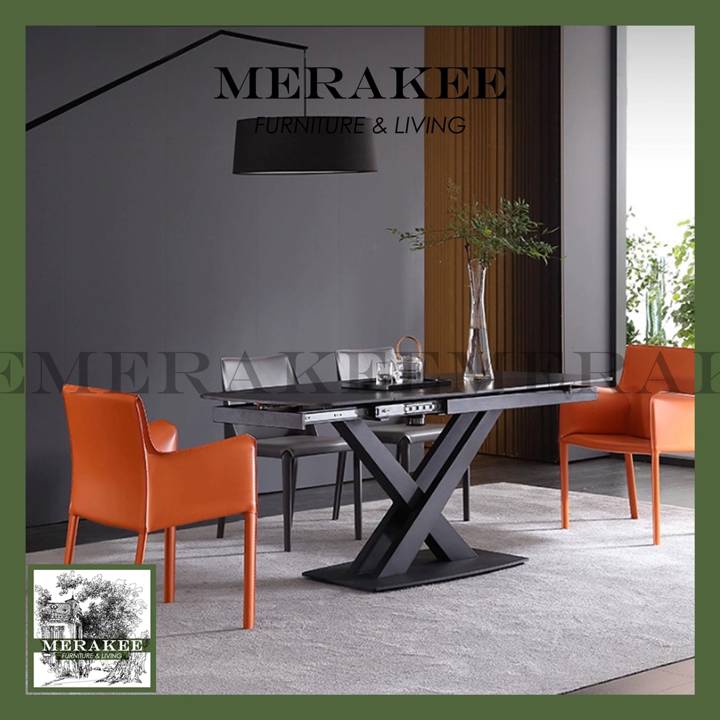 MERAKEE Turning Extendable Customized Marble Like Sintered Stone Dining With Cross Leg Table Dining Room Furniture F218