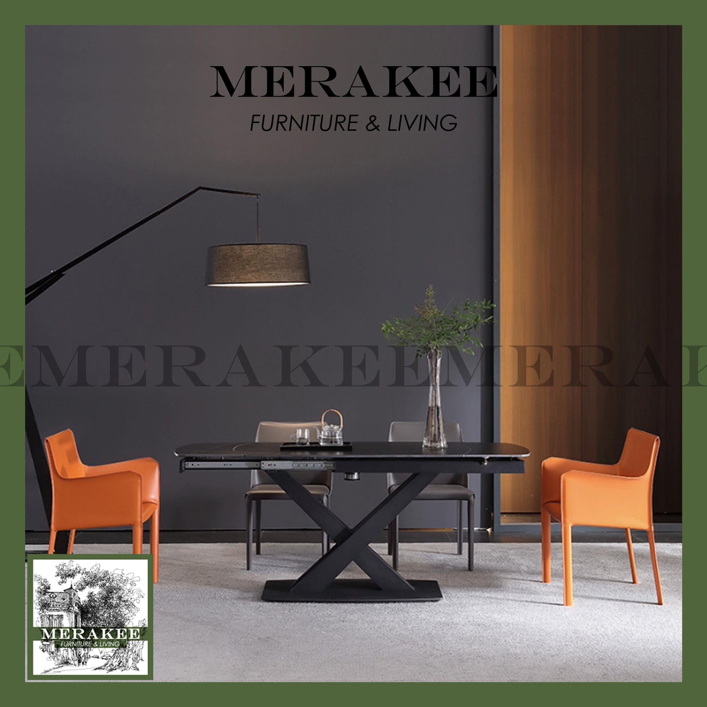 MERAKEE Turning Extendable Customized Marble Like Sintered Stone Dining With Cross Leg Table Dining Room Furniture F218