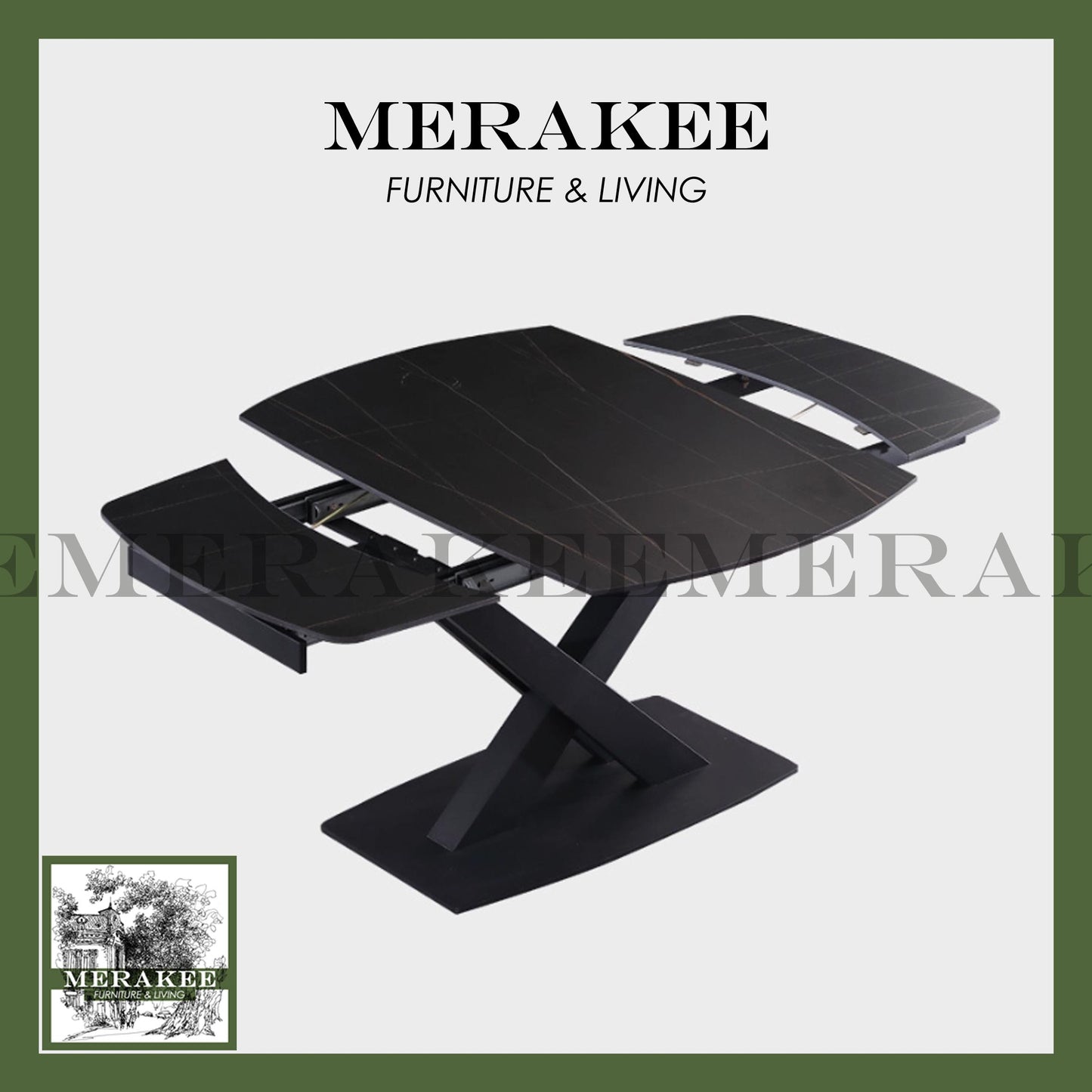 MERAKEE Turning Extendable Customized Marble Like Sintered Stone Dining With Cross Leg Table Dining Room Furniture F218