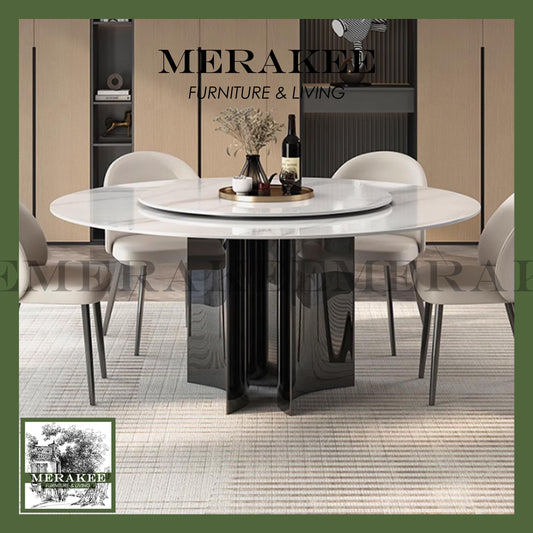 MERAKEE Sintered Stone Dining Table With Lazy Susan Customization Color Tabletop Stainless Steel Leg Dining Room Furniture PV49