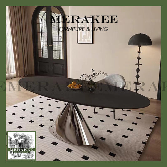 MERAKEE Sintered Stone Dining Table Customization Color Tabletop Carbon Steel/Stainless Steel Titanium Black/Grey/Silver Leg Dining Room Furniture PV60