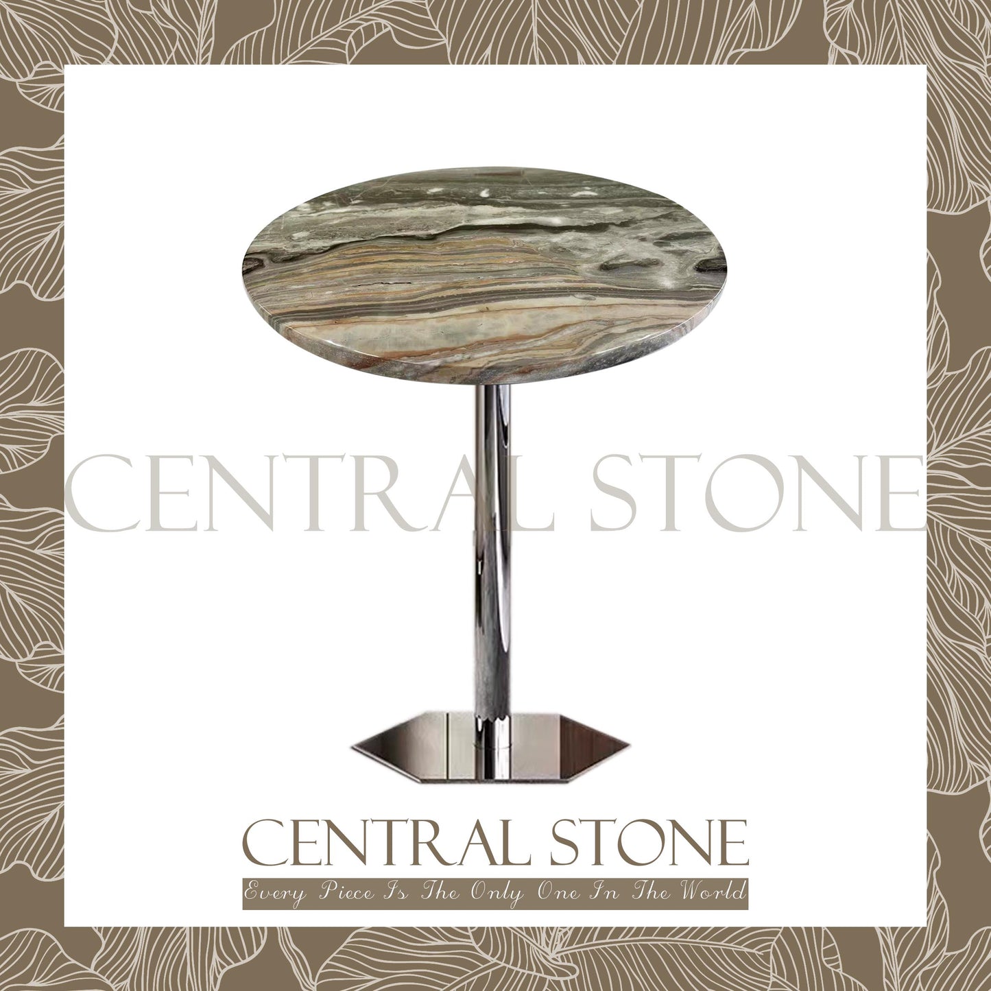 CENTRAL STONE Italian Natural Marble Coffee Side Table Dia45cm -Venice Brown