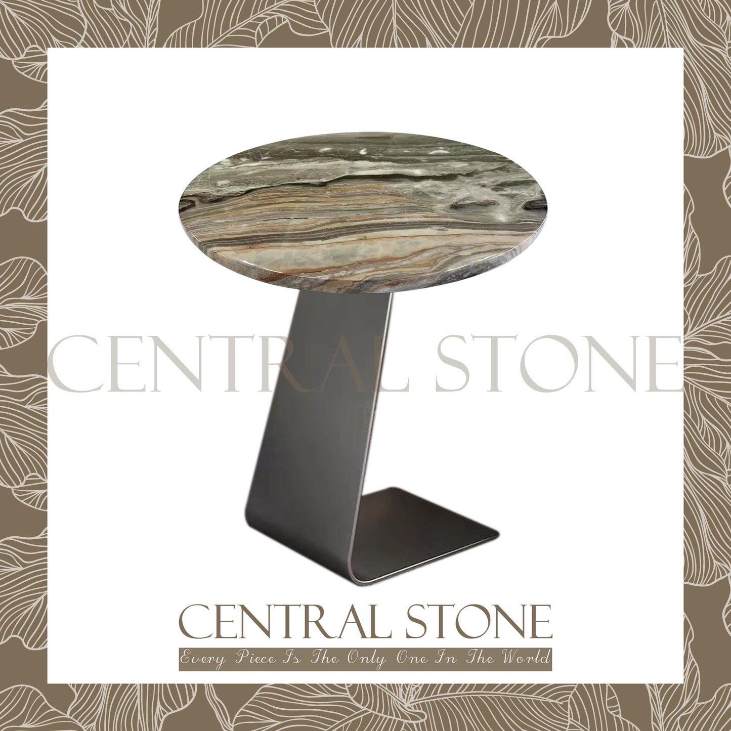 CENTRAL STONE Italian Natural Marble Coffee Side Table Dia45cm -Venice Brown