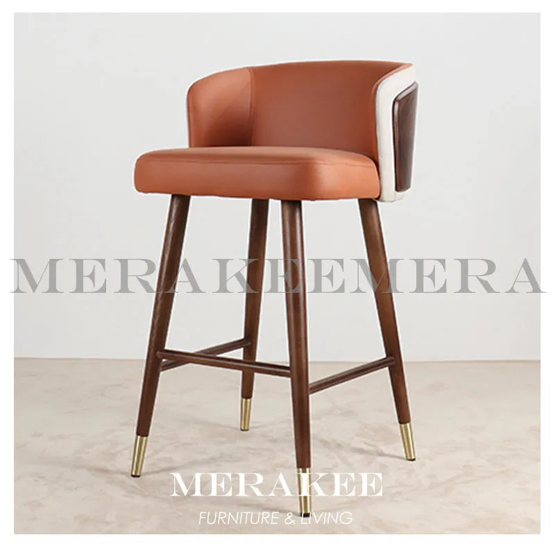 MERAKEE Bar Chair Stool Wood with Full Grain Leather PU Leather Technology Fabric Dining Room Furniture WQ02