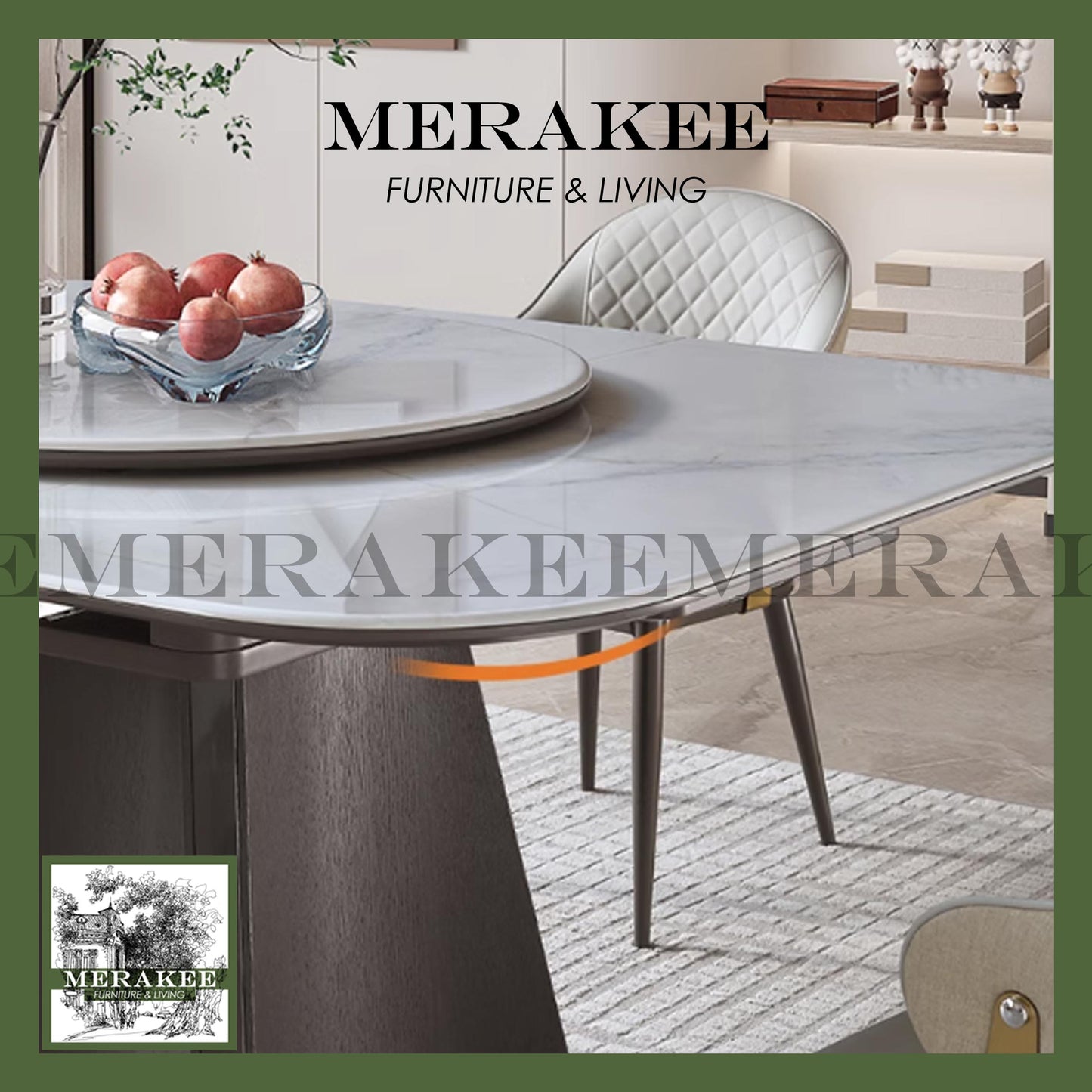 MERAKEE Extendable Square/Round To Oval Customized Color Sintered Stone Marble Like Dining Table With Lazy Susan Dining Room Furniture F46