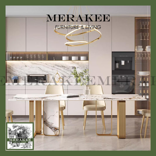 MERAKEE Sintered Stone Dining Table Customization Color Tabletop Stainless Steel Titanium Gold/Purple Electroplated Leg Dining Room Furniture PV72