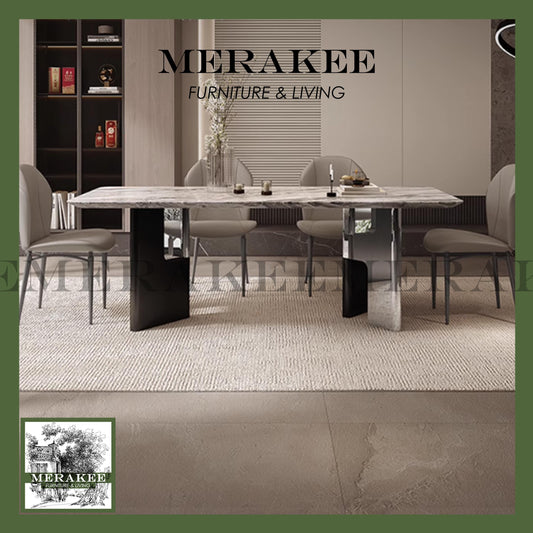 MERAKEE Sintered Stone Dining Table Customization Color Tabletop Stainless Steel With Wood Veneer Leg Dining Room Furniture PV33