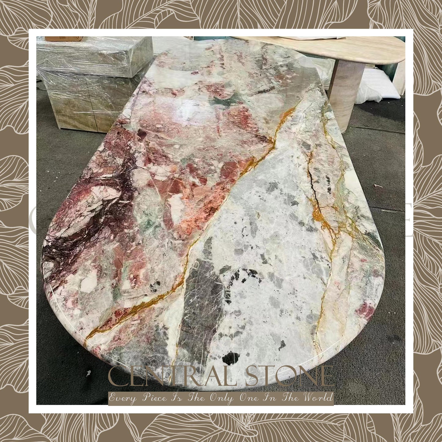 CENTRAL STONE Natural Marble From Brazil Customization For Dining Coffee Side Table Feature Wall Real Marble - Four Seasons Pink