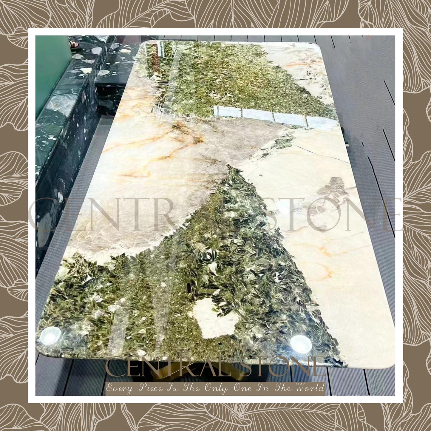 CENTRAL STONE Natural Quartz Marble From Brazil Customization For Dining Coffee Side Table Feature Wall Quartz Stone Real Marble - Pandora Green Diamond