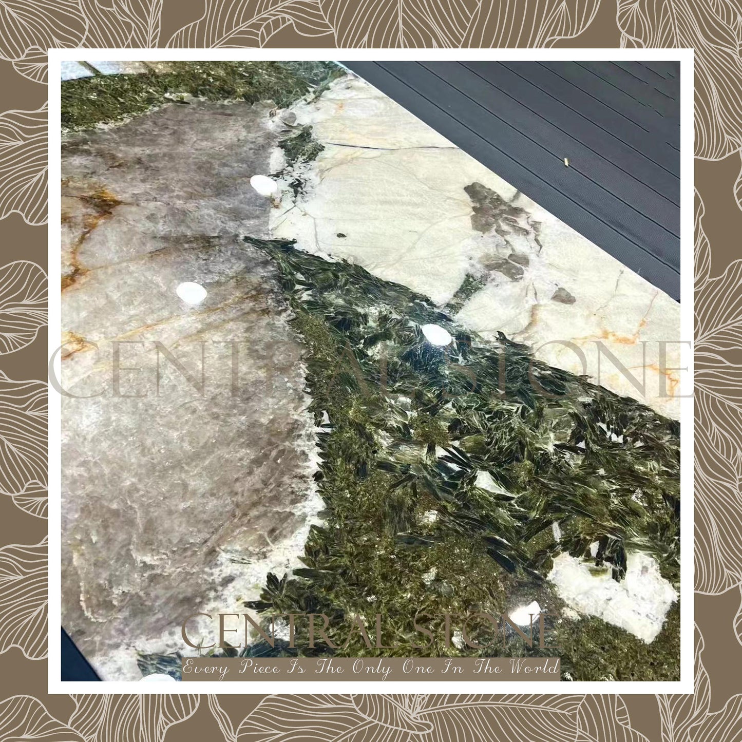 CENTRAL STONE Natural Quartz Marble From Brazil Customization For Dining Coffee Side Table Feature Wall Quartz Stone Real Marble - Pandora Green Diamond