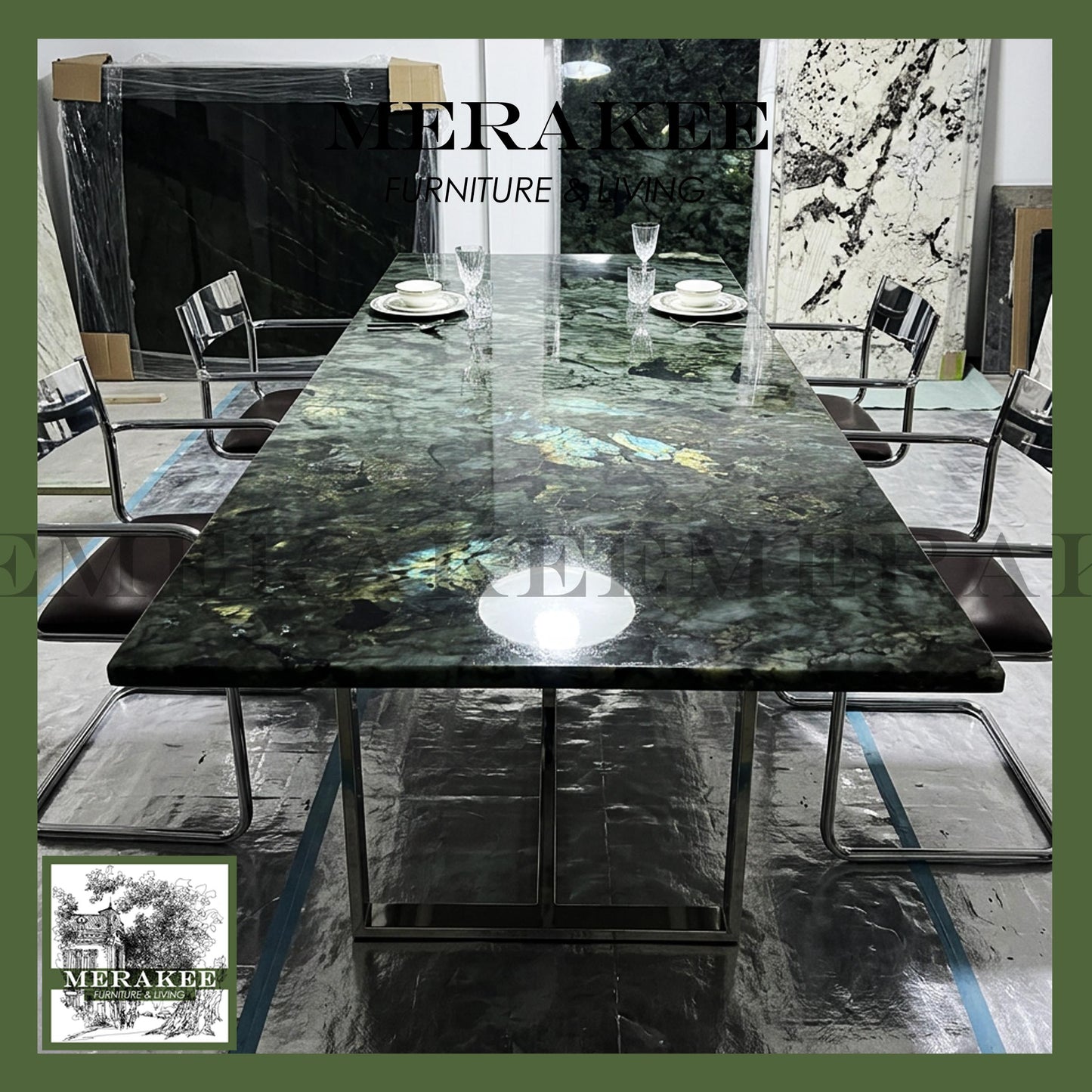 Natural Brazilian Labradorite Marble "In Stock With Most Selections In Singapore" From Brazil Customization For Dining Coffee Side Table Feature Wall Granite Stone Real Marble - Blue Emerald